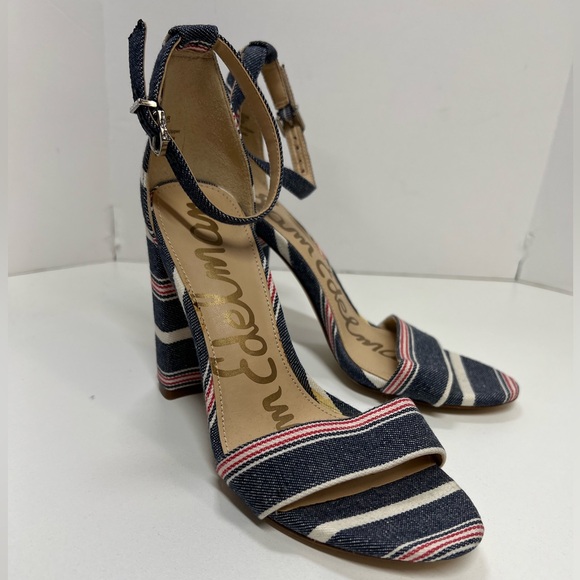 Sam Edelman Yaro Block Heels in Susie Stripe denim Red White and Blue NEW Size 5 - Picture 10 of 11
